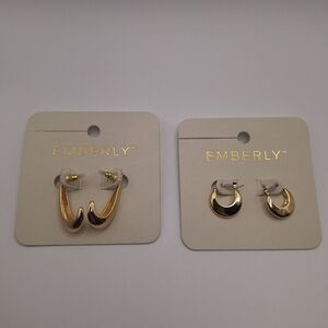 Emberly Gold Hoop Earrings Bundle – 2 Pair – Minimal Everyday Style – New